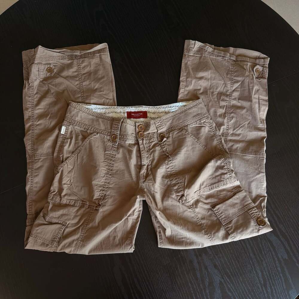Hollister Low Rise Cargo Pants Size 9 Beige Y2K Utility Trousers